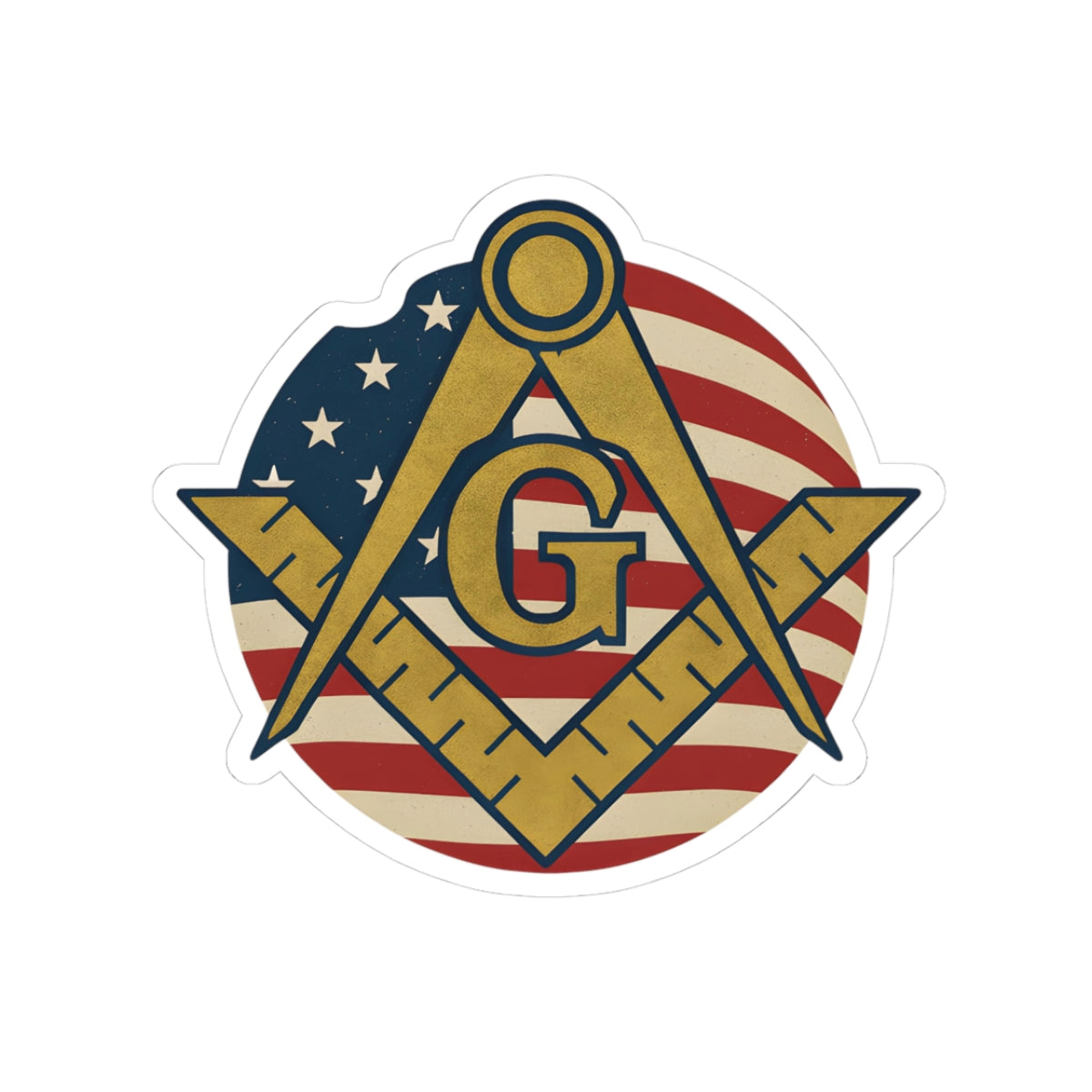 Master Mason Blue Lodge Sticker Decal - Kiss-Cut US Flag Square & Compass G - Bricks Masons