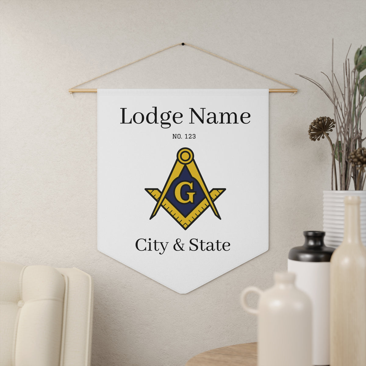 Master Mason Blue Lodge Pennant - Square & Compass G with Customization - Bricks Masons