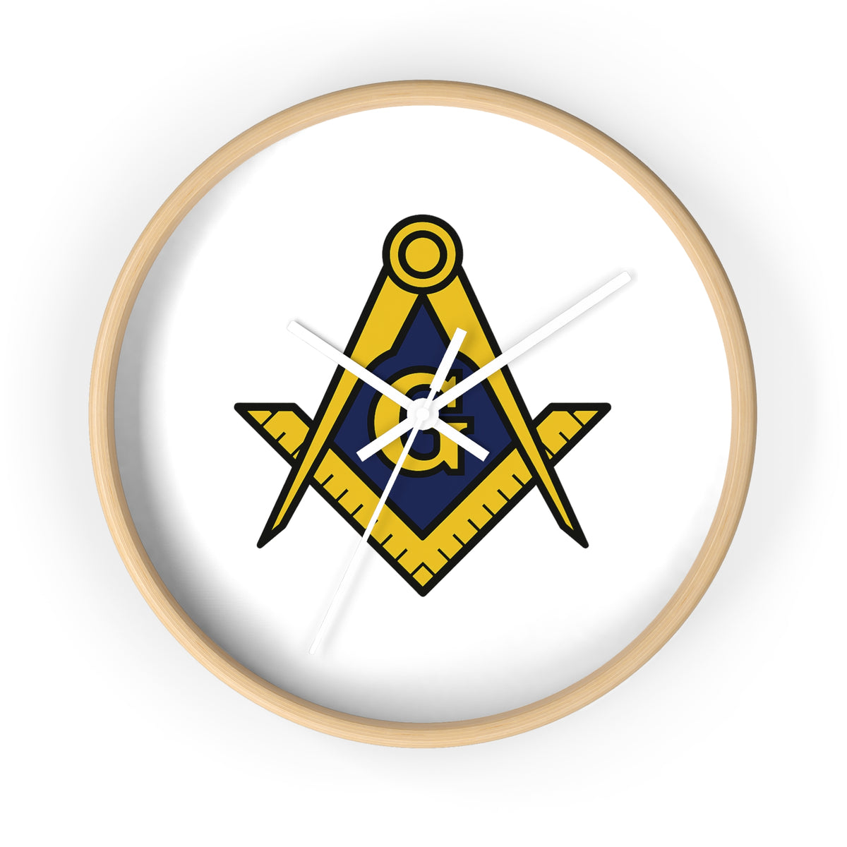 Master Mason Blue Lodge Clock - Wood Frame with Golden Square & Compass G - Bricks Masons