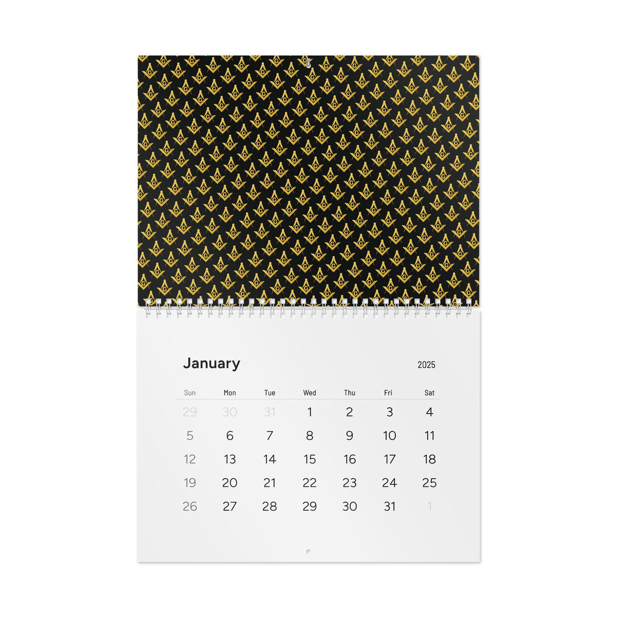 Master Mason Blue Lodge Calendar - Gold & Black Square and Compass G 2025 Wall Calendar - Bricks Masons