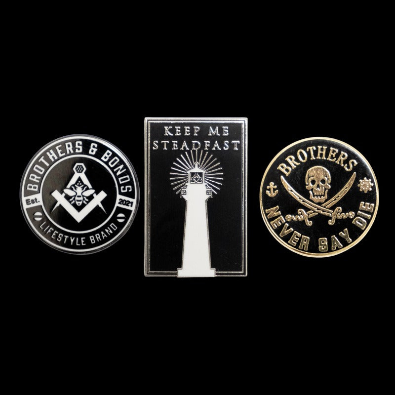 Master Mason Blue Lodge Lapel Pin - Set (3pk) Square & Compass With Bee - Bricks Masons