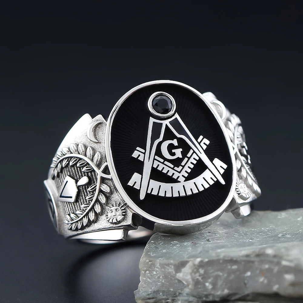 Past Master Blue Lodge Ring - Sterling Silver & Black - Bricks Masons