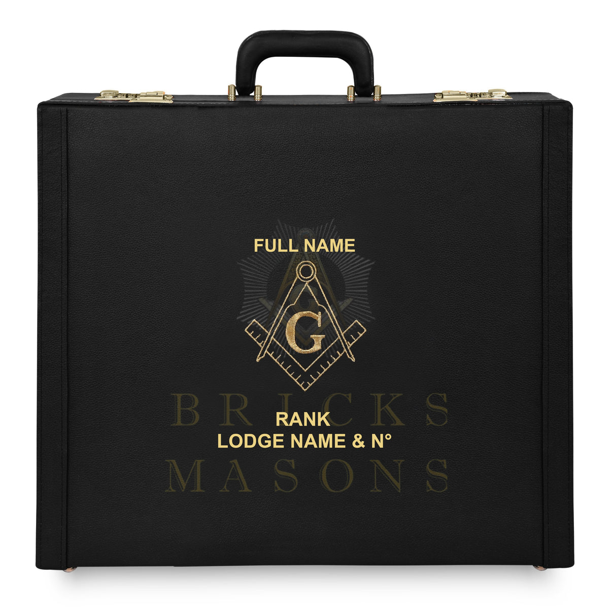 Master Mason Blue Lodge Apron Case - Machine Embroidery Gold Square & Compass G Various Sizes & Materials - Bricks Masons