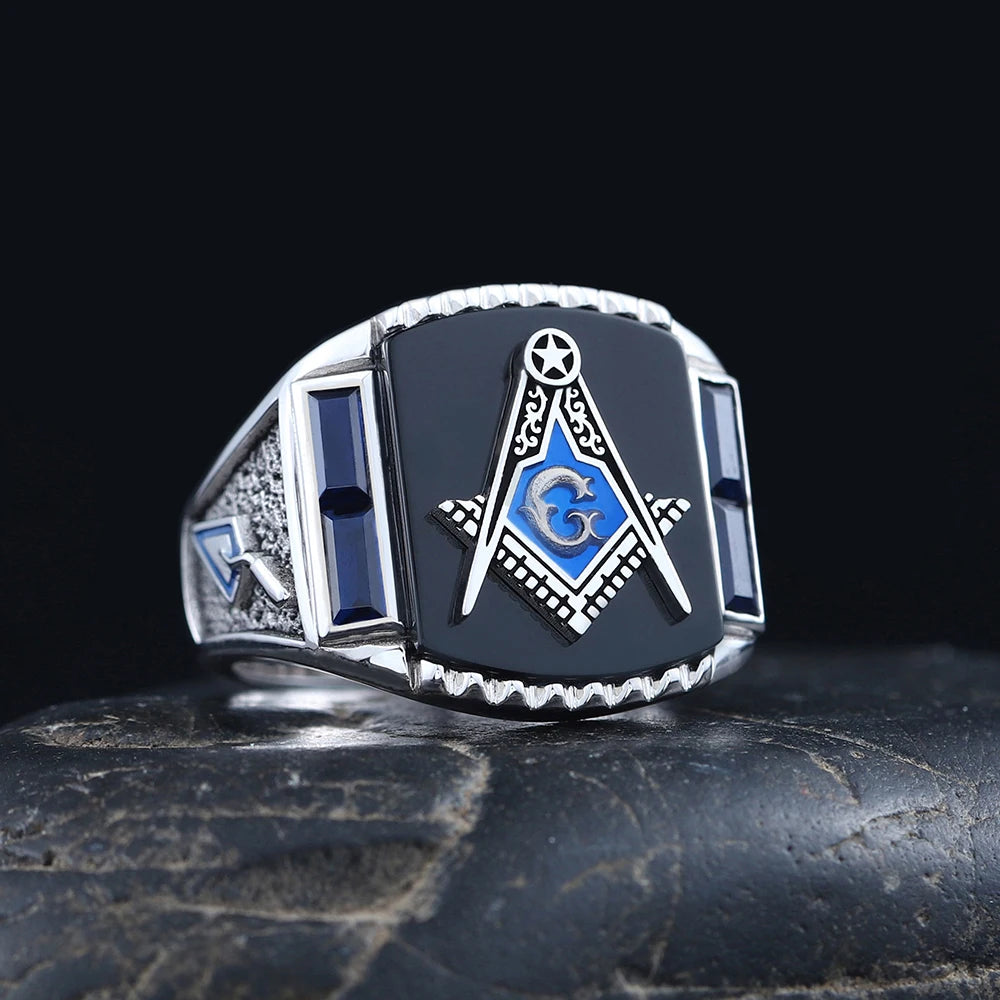 Anillo de la Logia Azul de Maestro Masón - Ágata Negra o Azul Masónica Antigua S&C G