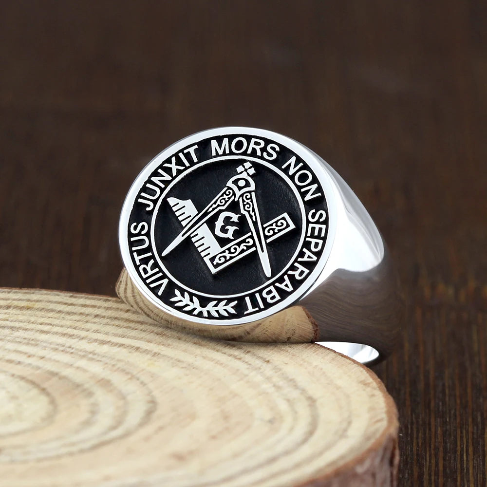 Anillo Master Mason Blue Lodge - S&C G Virtus Junxit Mors Non Separabit Sterling