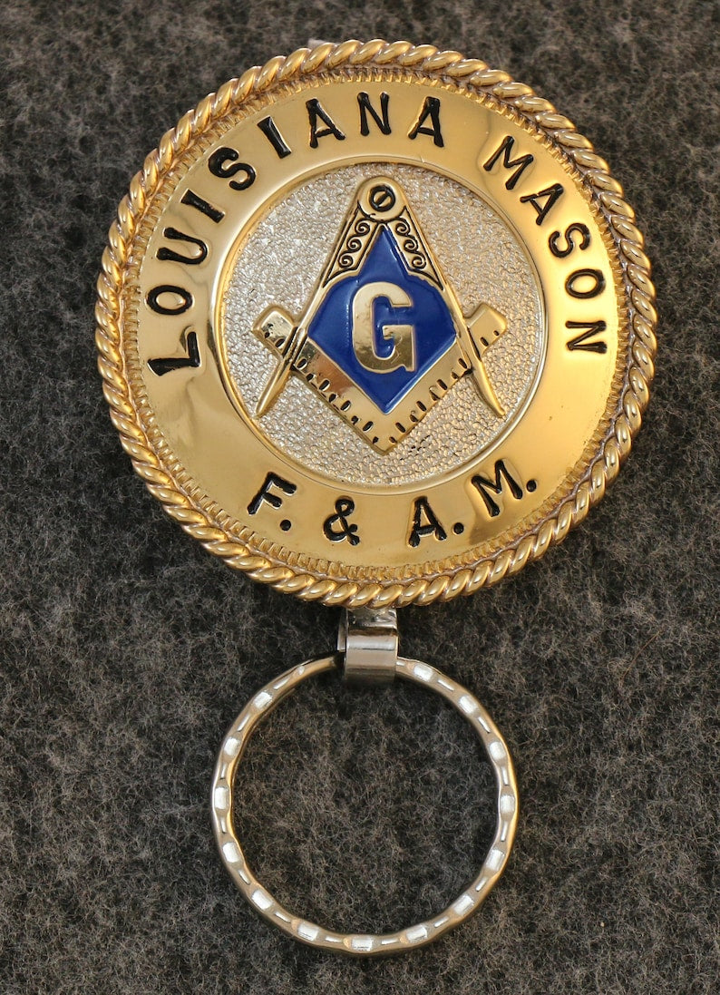 Master Mason Blue Lodge Keychain - Gold, Blue & Silver Louisiana Mason F. & A. M. - Bricks Masons