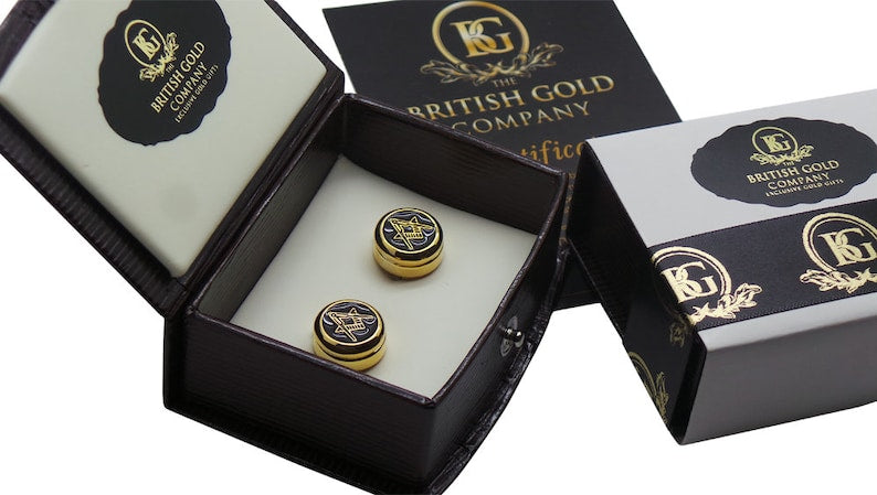 Master Mason Blue Lodge Cufflinks - 24k Gold Clad Luxury Set Gift Case - Bricks Masons