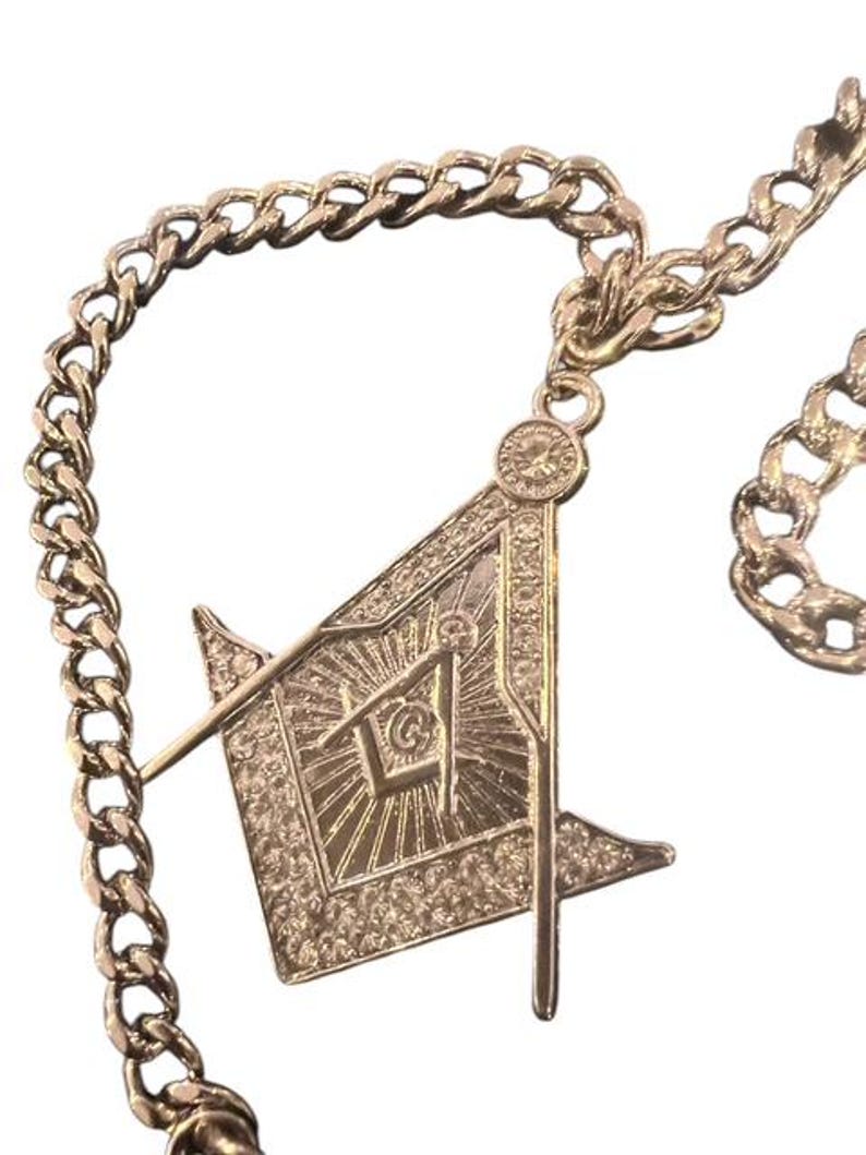 Master Mason Blue Lodge Pocket Watch Chain - Silver and Crystal - Bricks Masons