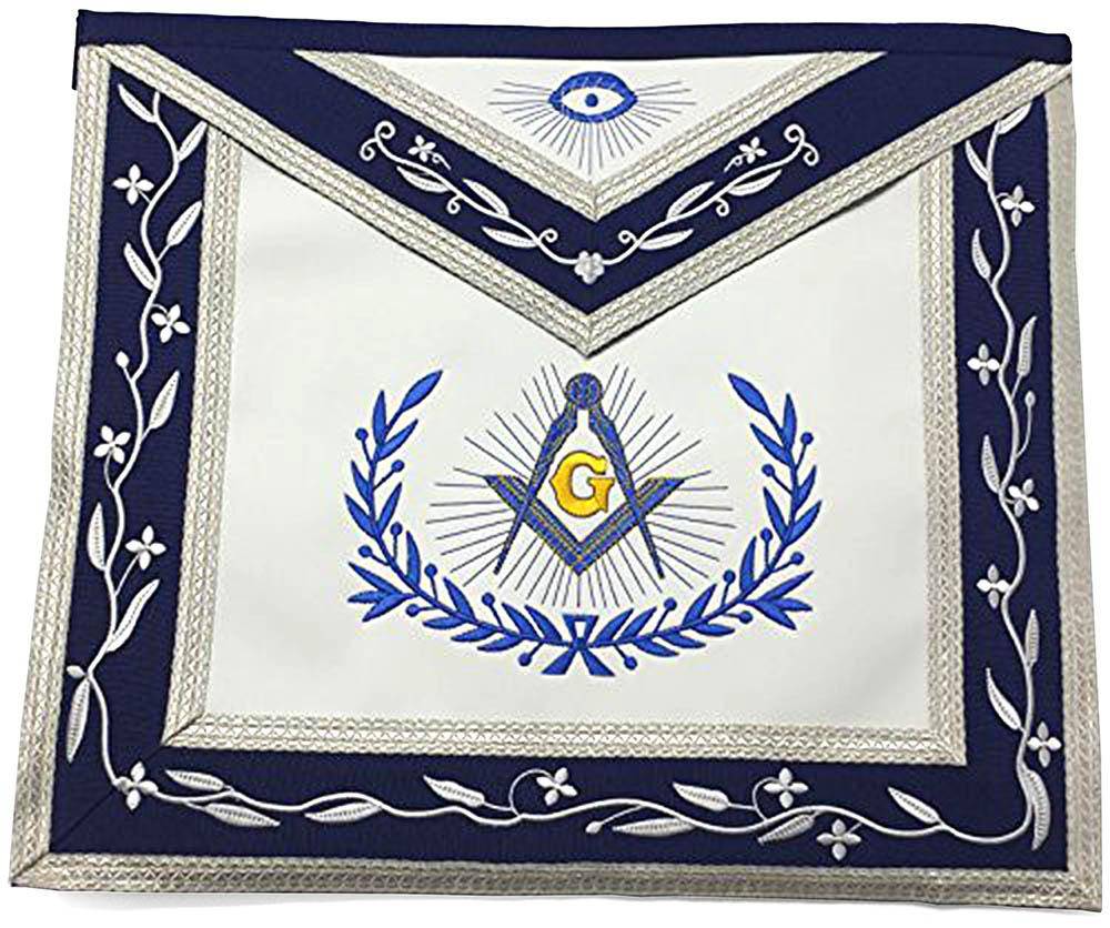 Master Mason Blue Lodge Apron - Navy Blue & White with Silver Braids - Bricks Masons