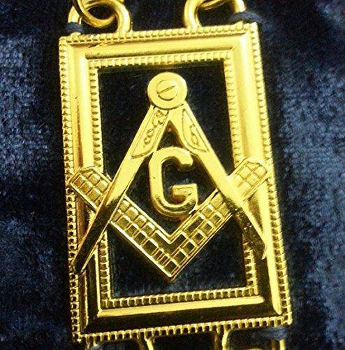 Master Mason Blue Lodge Chain Collar - Gold Plated Square & Compass G - Bricks Masons