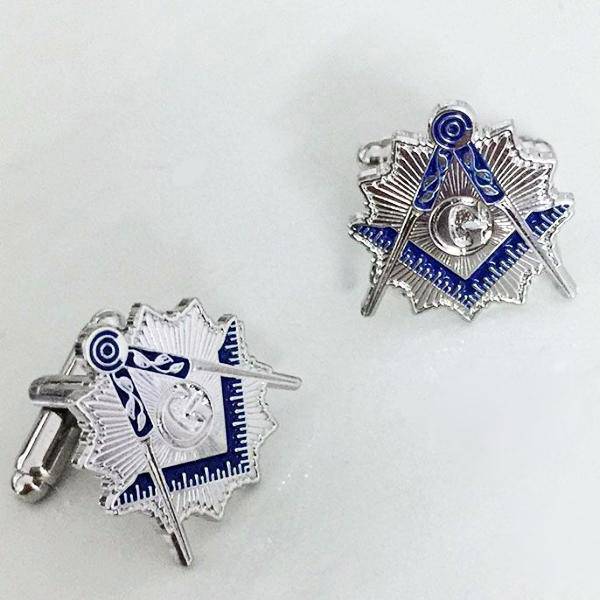 Master Mason Blue Lodge Cufflink - Square & Compass Sunburst - Bricks Masons