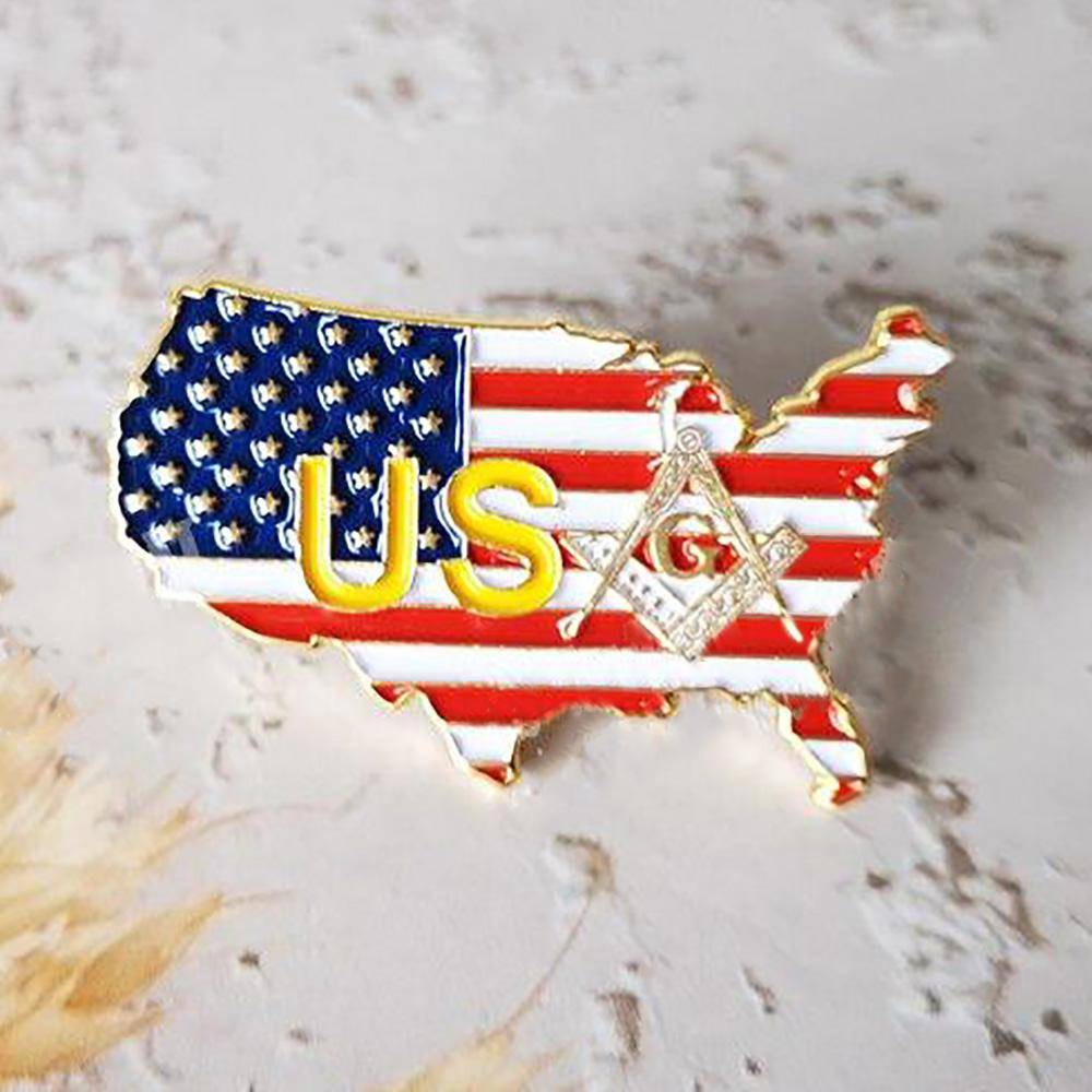 Master Mason Blue Lodge Lapel Pin - USA Flag - Bricks Masons