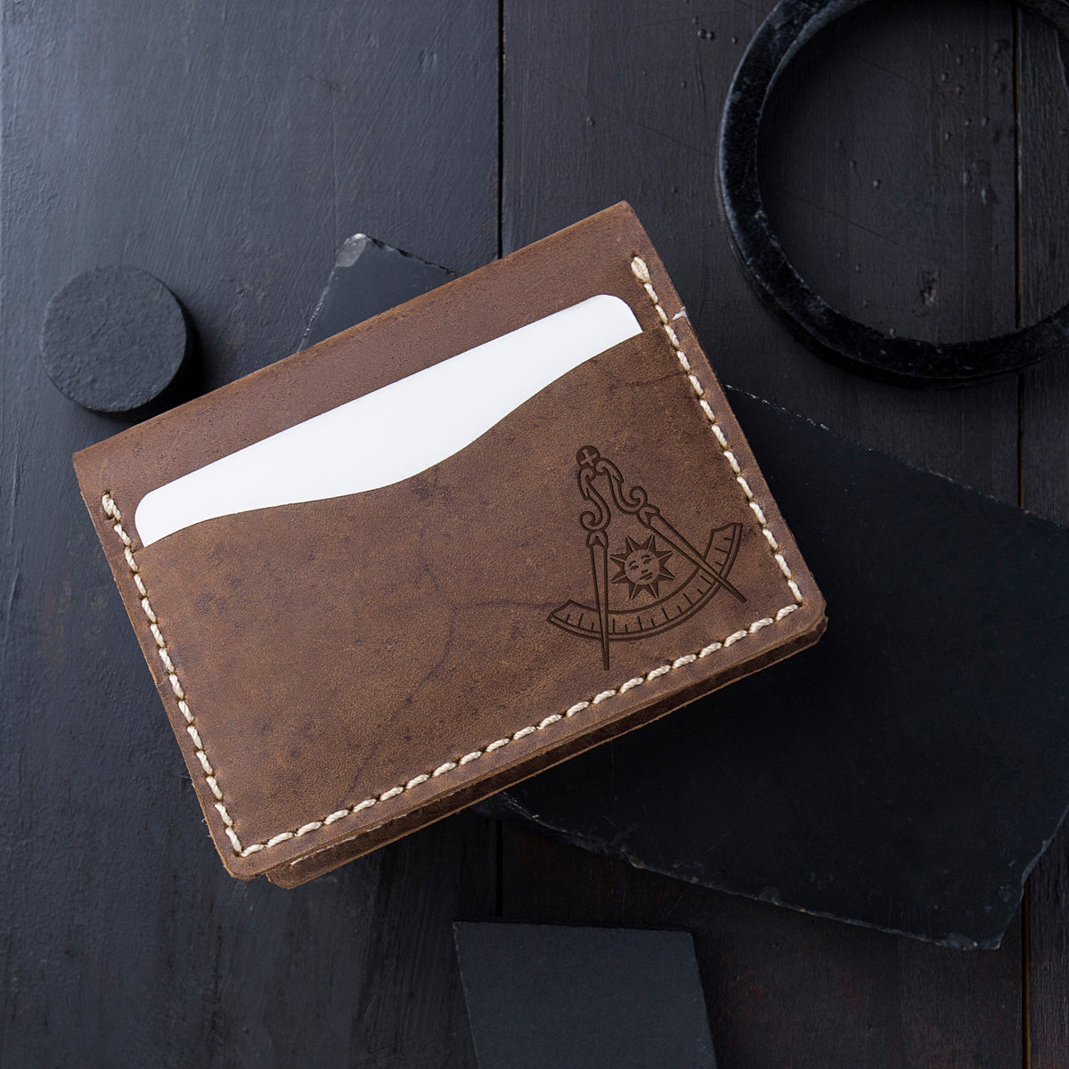 Past Master Blue Lodge California Regulation Wallet - Brown Leather - Bricks Masons