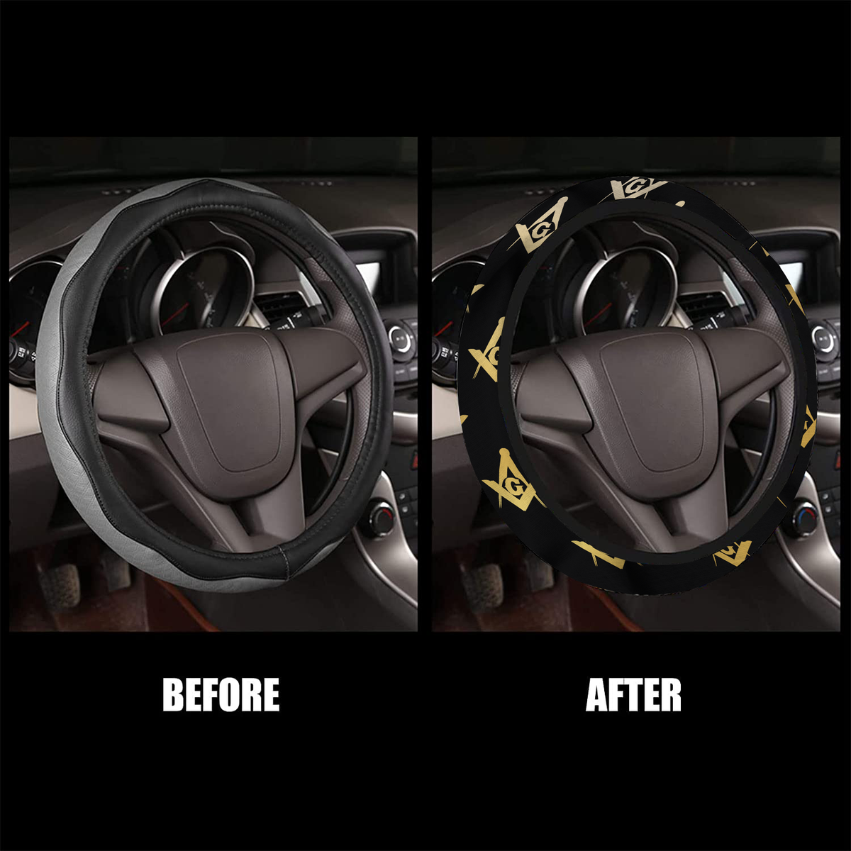 Master Mason Blue Lodge Steering Wheel Cover - White & Gold - Bricks Masons