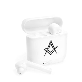 Master Mason Blue Lodge Earbud - White with Square & Compass