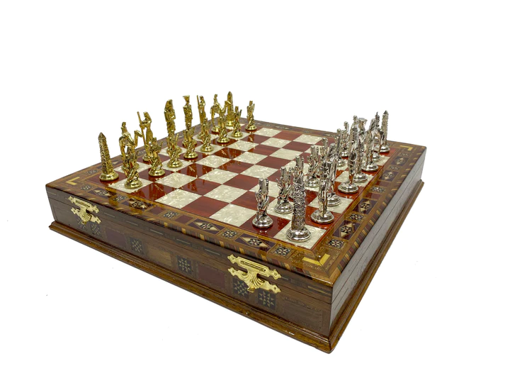 Shriners Chess Set - Wood Mosaic Pattern - Bricks Masons