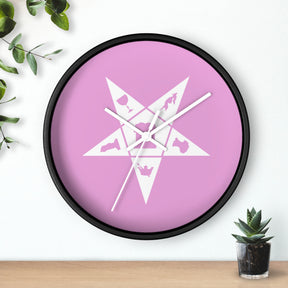 OES Clock - Wood Frame with White OES Emblem on Pink Dial - Bricks Masons