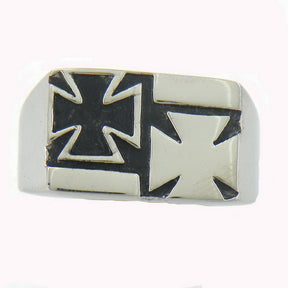 Knights Templar Commandery Ring - Double Cross Stainless Steel Silver Ring - Bricks Masons