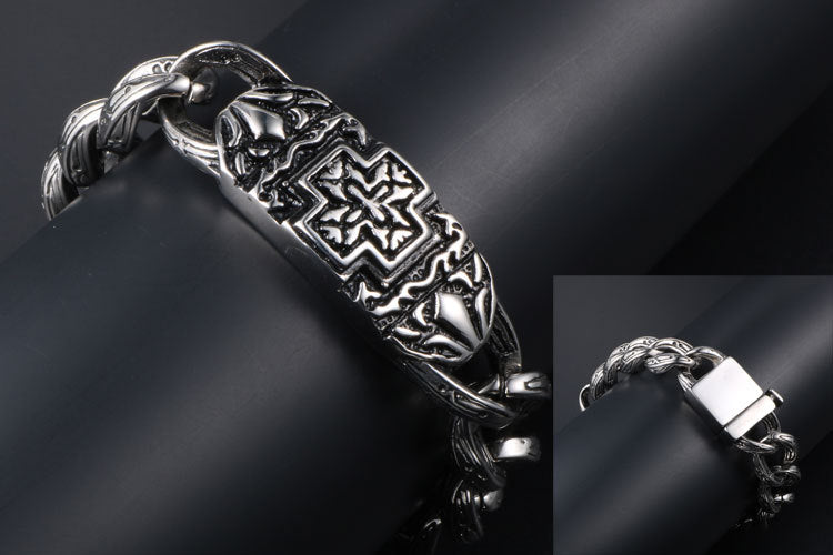 Knights Templar Commandery Bracelet - Silver Cross In Titanium Steel - Bricks Masons