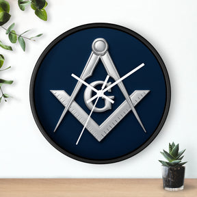 Master Mason Blue Lodge Clock - S&C G Emblem on Wood Frame - Bricks Masons