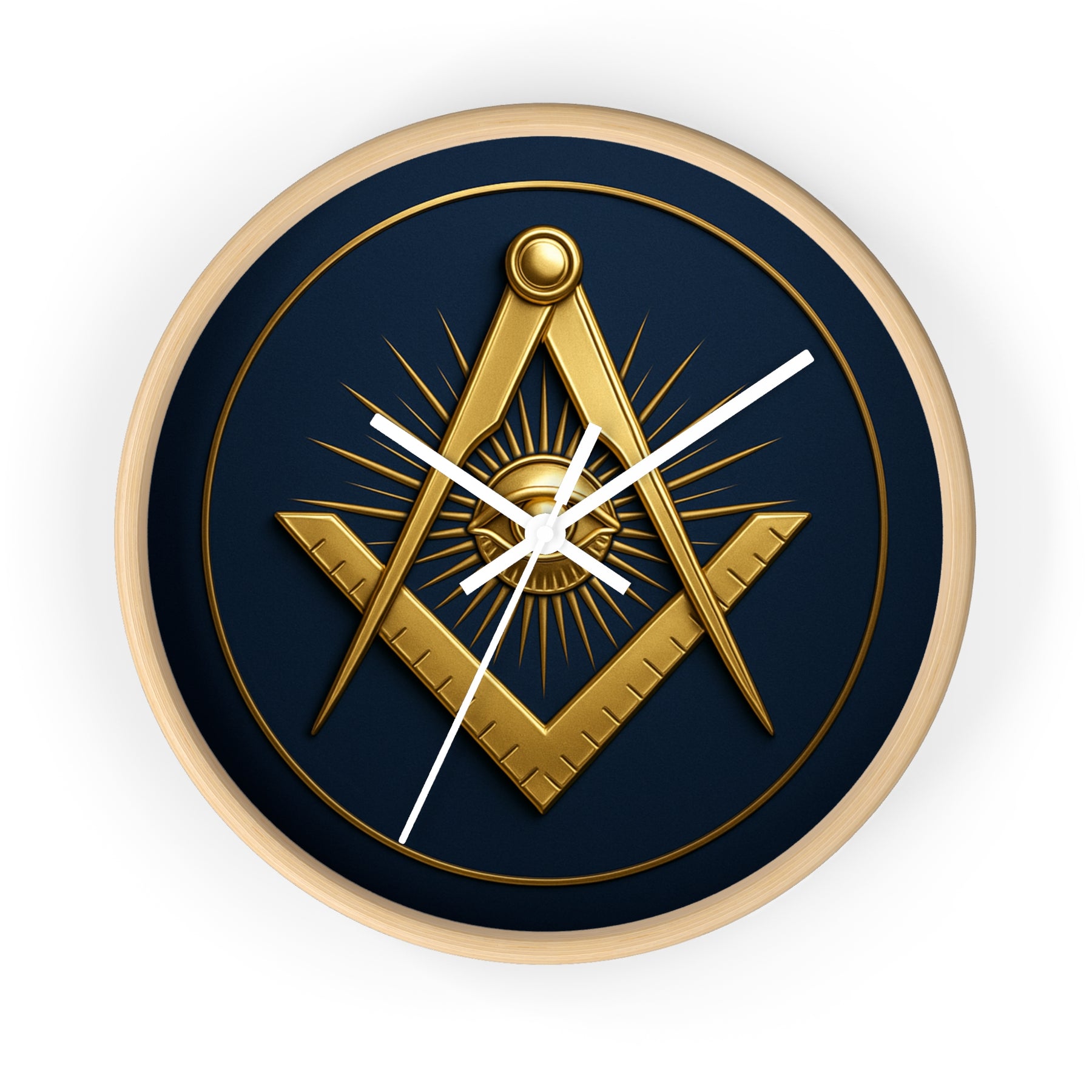 Master Mason Blue Lodge Clock - Wood Frame with Eye Square & Compass Symbol - Bricks Masons