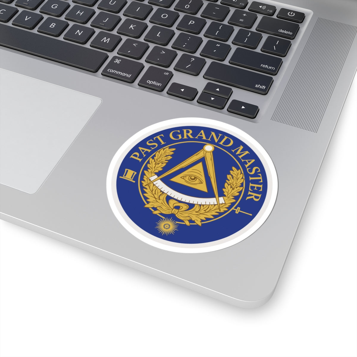 Past Grand Master Blue Lodge Sticker Decal - Kiss-Cut Blue & Gold With Eye - Bricks Masons