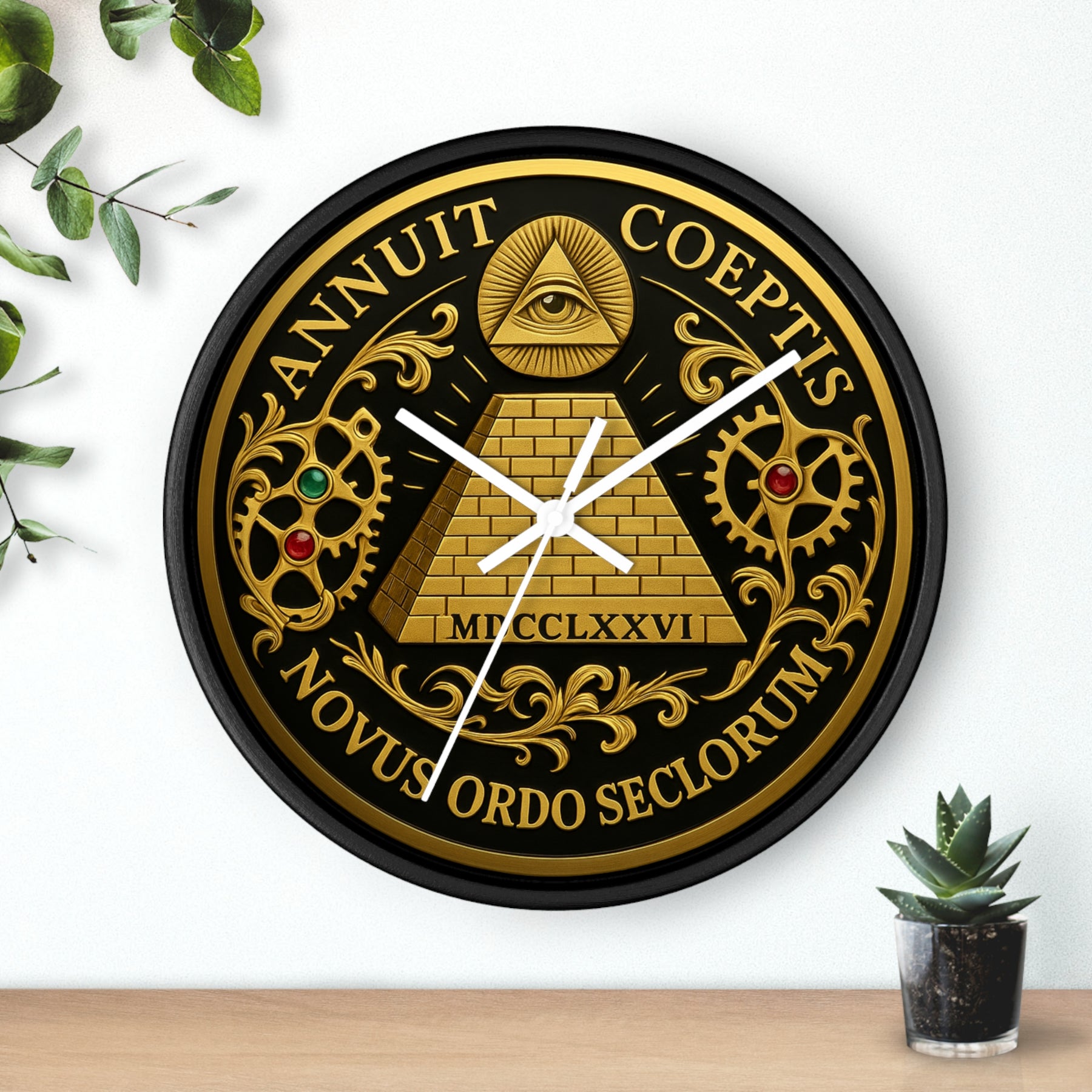 Eye of Providence Clock - Pyramid and All Seeing Eye with Latin Motto - Bricks Masons
