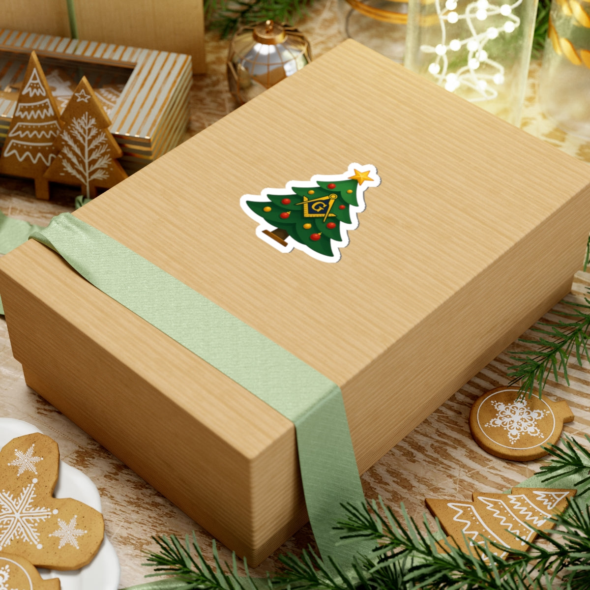 Master Mason Blue Lodge Sticker Decal - Kiss-Cut Square & Compass G Christmas Edition - Bricks Masons