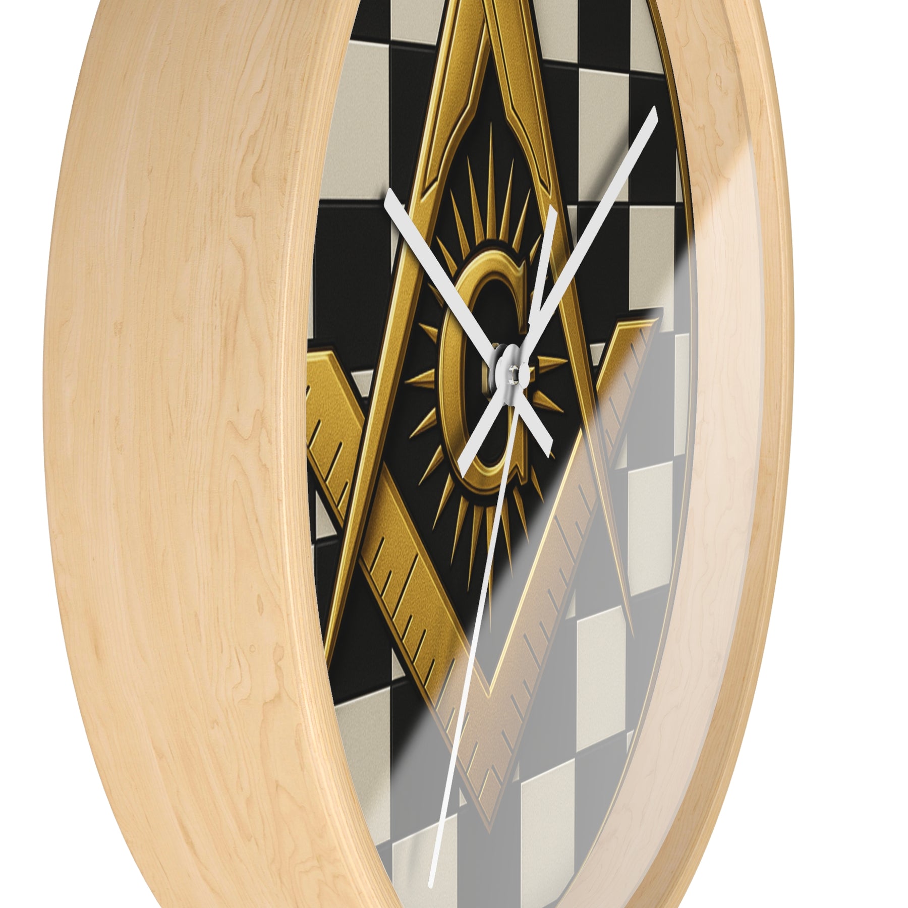 Master Mason Blue Lodge Clock - G and Square & Compass Checkered Dial - Bricks Masons