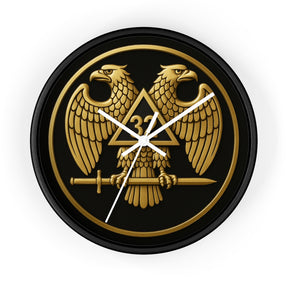 32nd Degree Scottish Rite Clock - Double Headed Eagle Emblem on Wood Frame - Bricks Masons