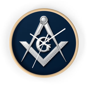 Master Mason Blue Lodge Clock - S&C G Emblem on Wood Frame - Bricks Masons