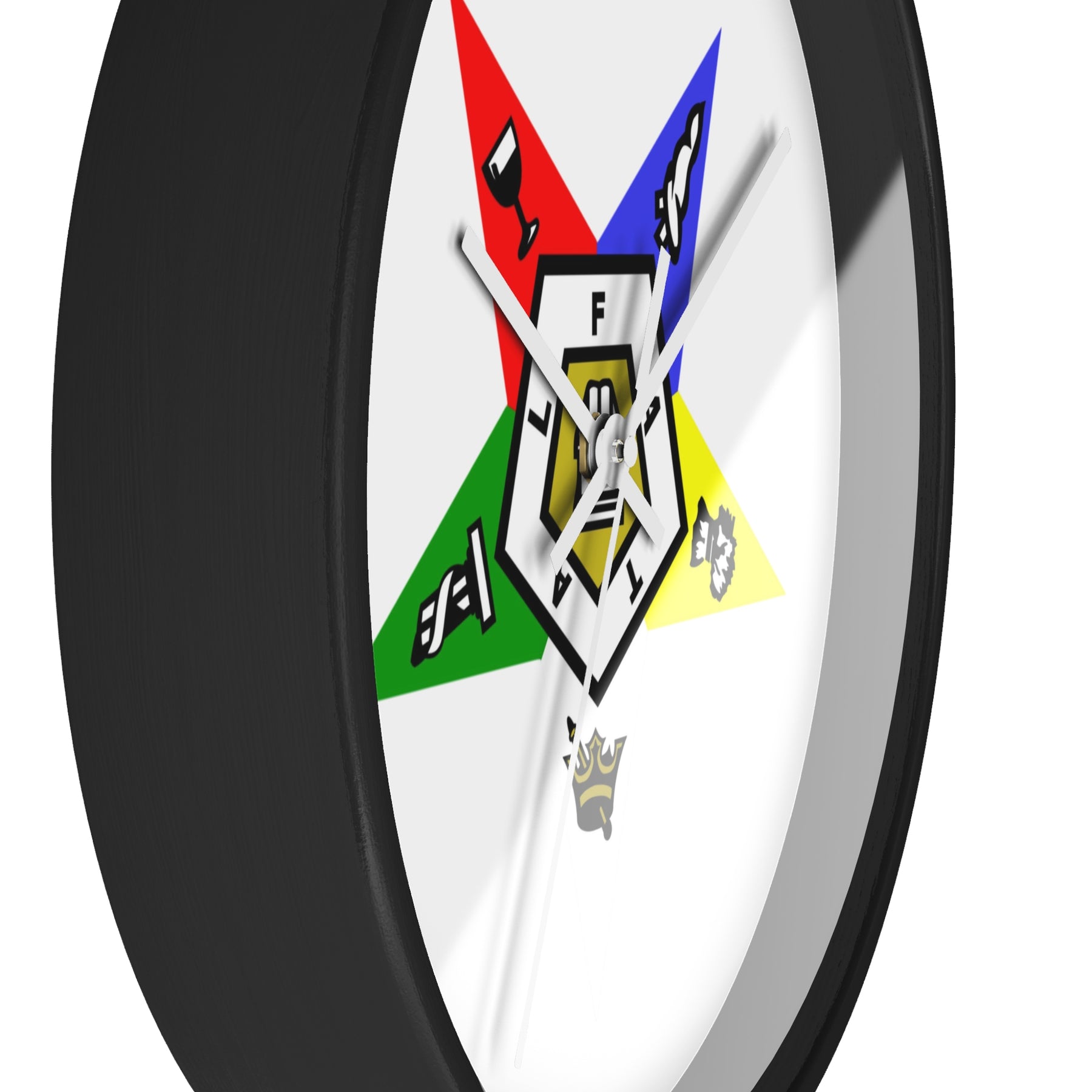 OES Clock - White Dial with Star Emblem in Wooden Frame - Bricks Masons