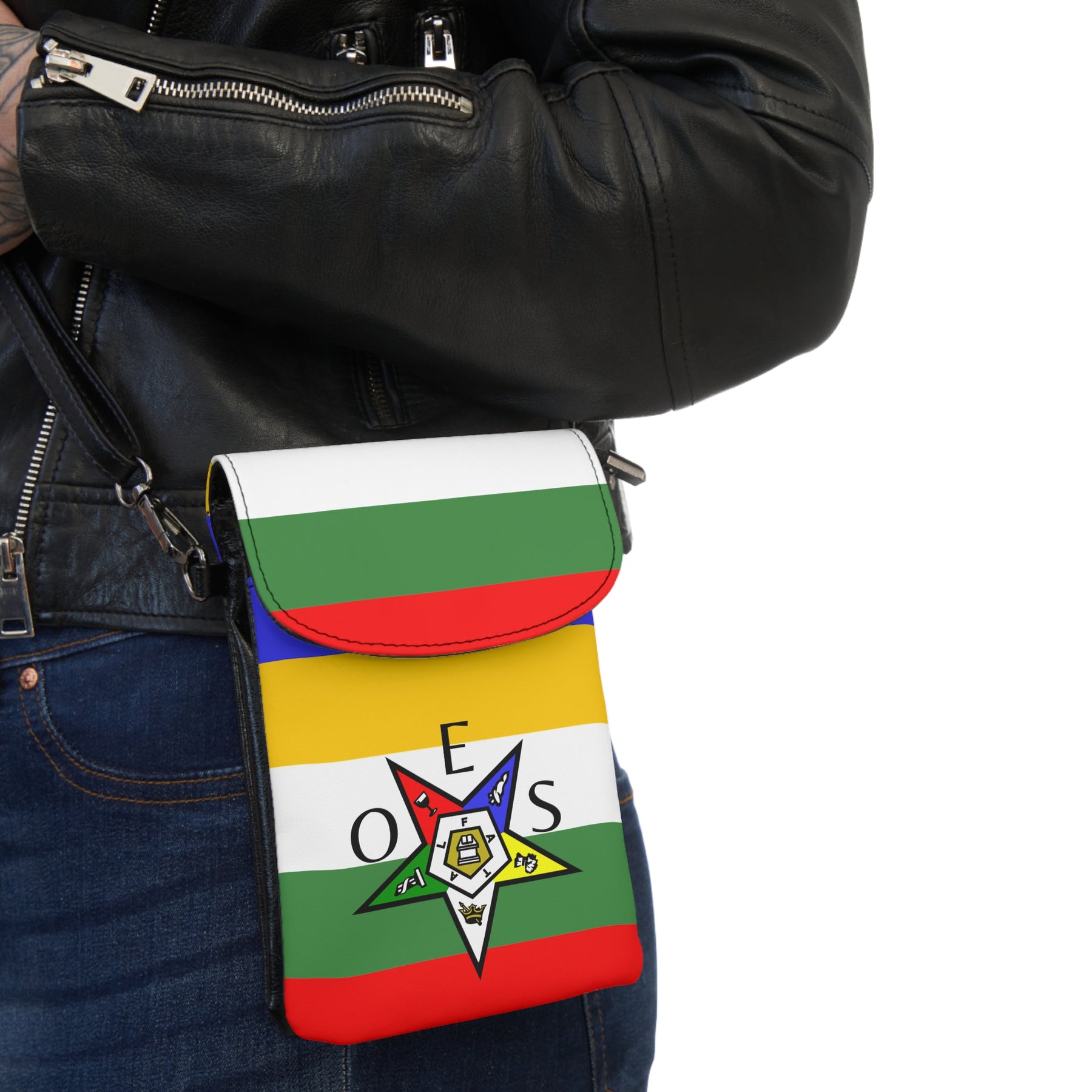 OES Cell Phone Wallet - Colorful Star With Microfiber Leather - Bricks Masons