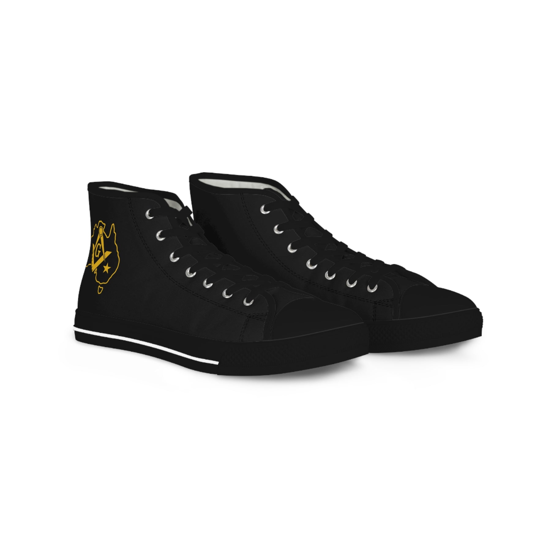 Master Mason Blue Lodge Australia Jurisdiction Sneaker - High Top Black & White Golden Map - Bricks Masons