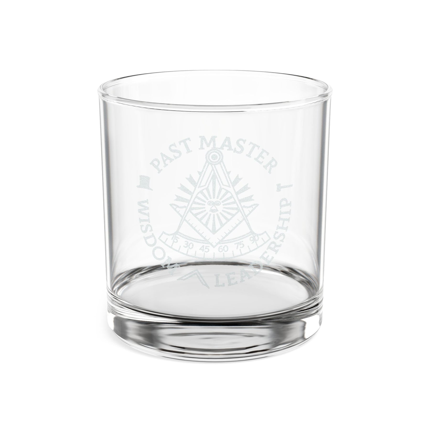 Past Master Blue Lodge Whiskey Glass - Wisdom Leadership S&C Quadrant Sun Emblem - Bricks Masons