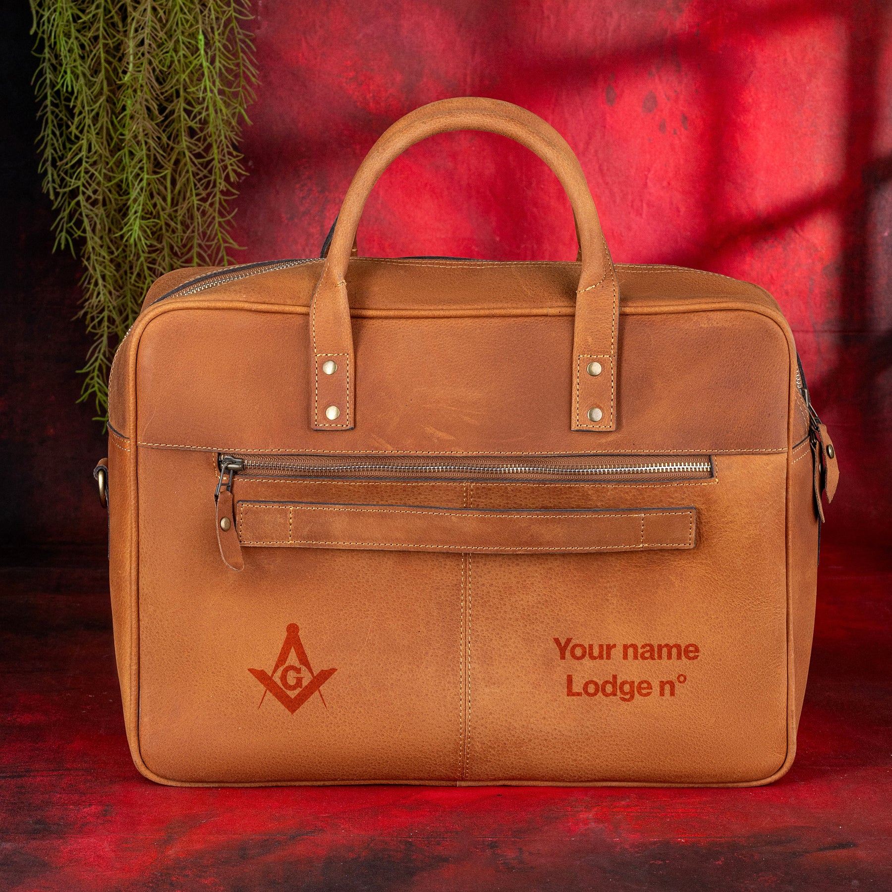 Master Mason Blue Lodge Briefcase - Brown Leather Crazy Horse finish - Bricks Masons