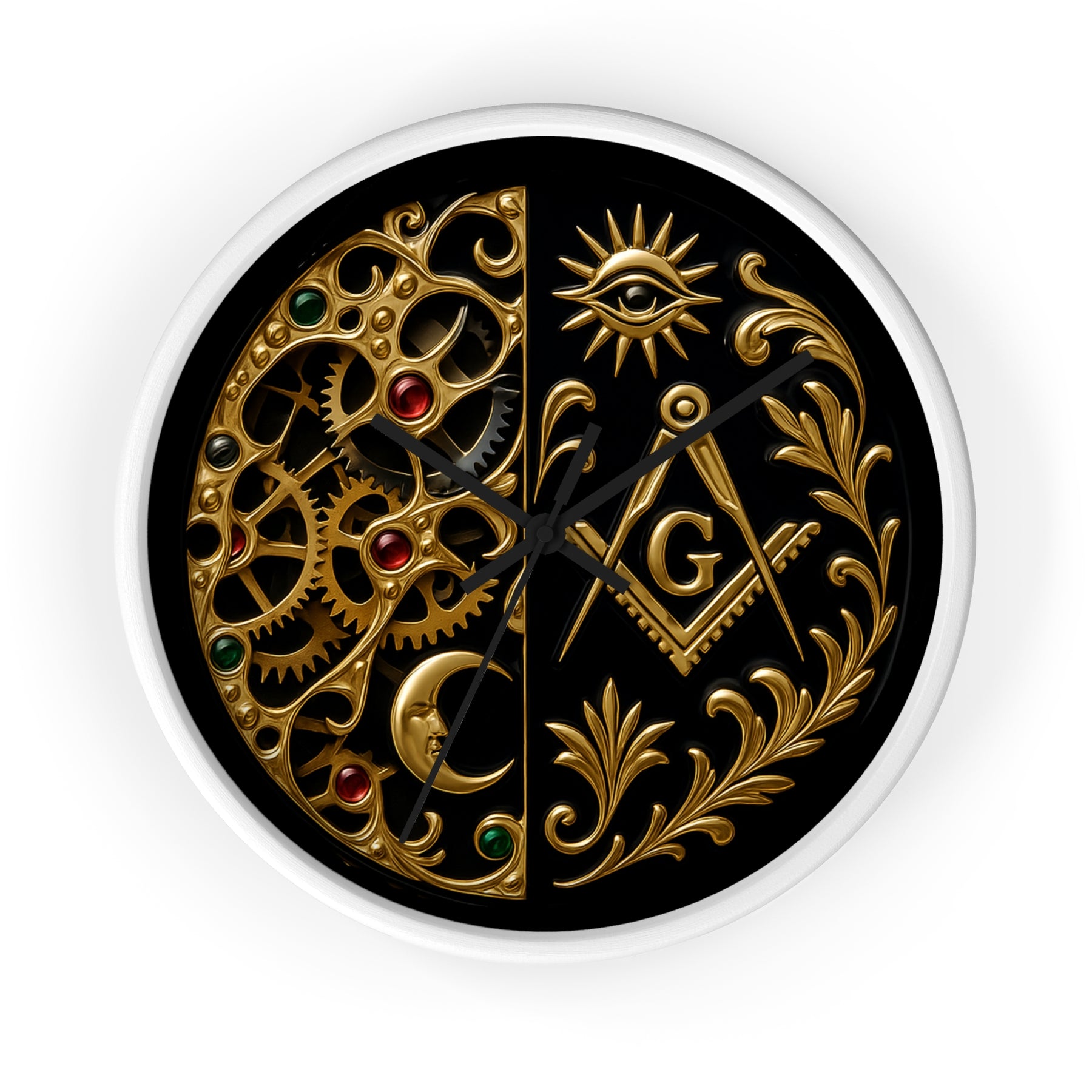 Master Mason Blue Lodge Clock - Split Dial Gear with Moon S&C G with Eye - Bricks Masons