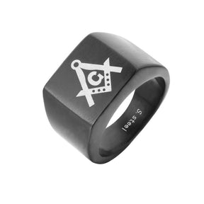 Master Mason Blue Lodge Ring - Black Stainless Steel Square & Compass G - Bricks Masons