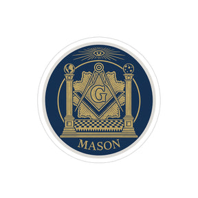Master Mason Blue Lodge Sticker Decal - Gold & Blue Water Resistant Vinyl - Bricks Masons