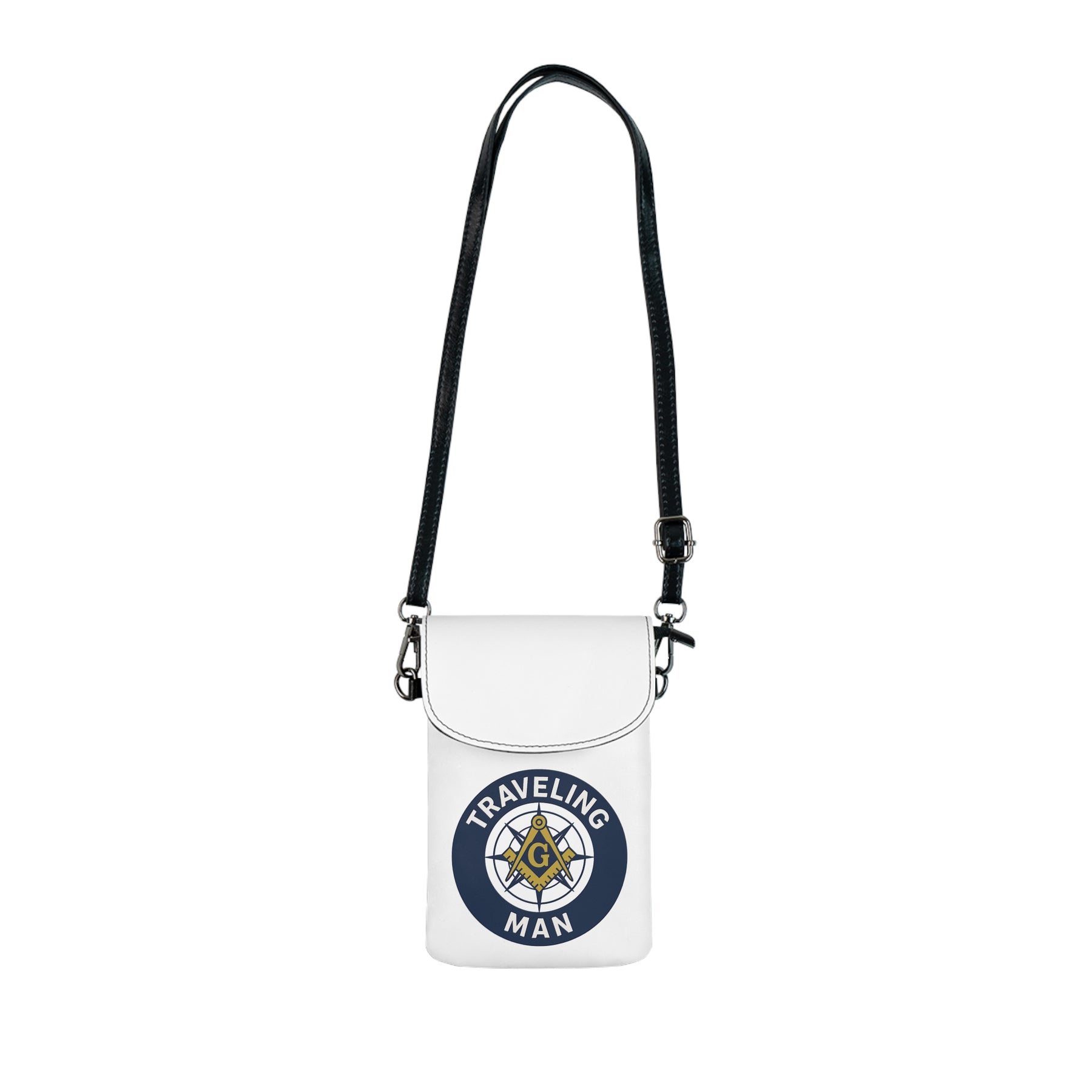 Master Mason Blue Lodge Cell Phone Wallet - Traveling Man Microfiber Leather - Bricks Masons