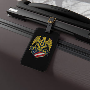 Master Mason Blue Lodge Luggage Tag - Black Veteran Mason With Black Leather Strap - Bricks Masons