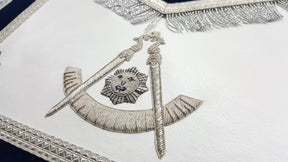 Past Master Blue Lodge Apron - Silver Bullion Hand Embroidery with Fringe