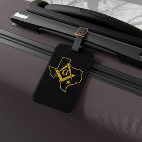 Master Mason Blue Lodge Luggage Tag - Black Texas Mason With Black Leather Strap - Bricks Masons