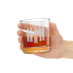 Vaso de whisky de la Logia Azul de Maestro Masón - Figuras de pie de la Hermandad, escuadra y compás