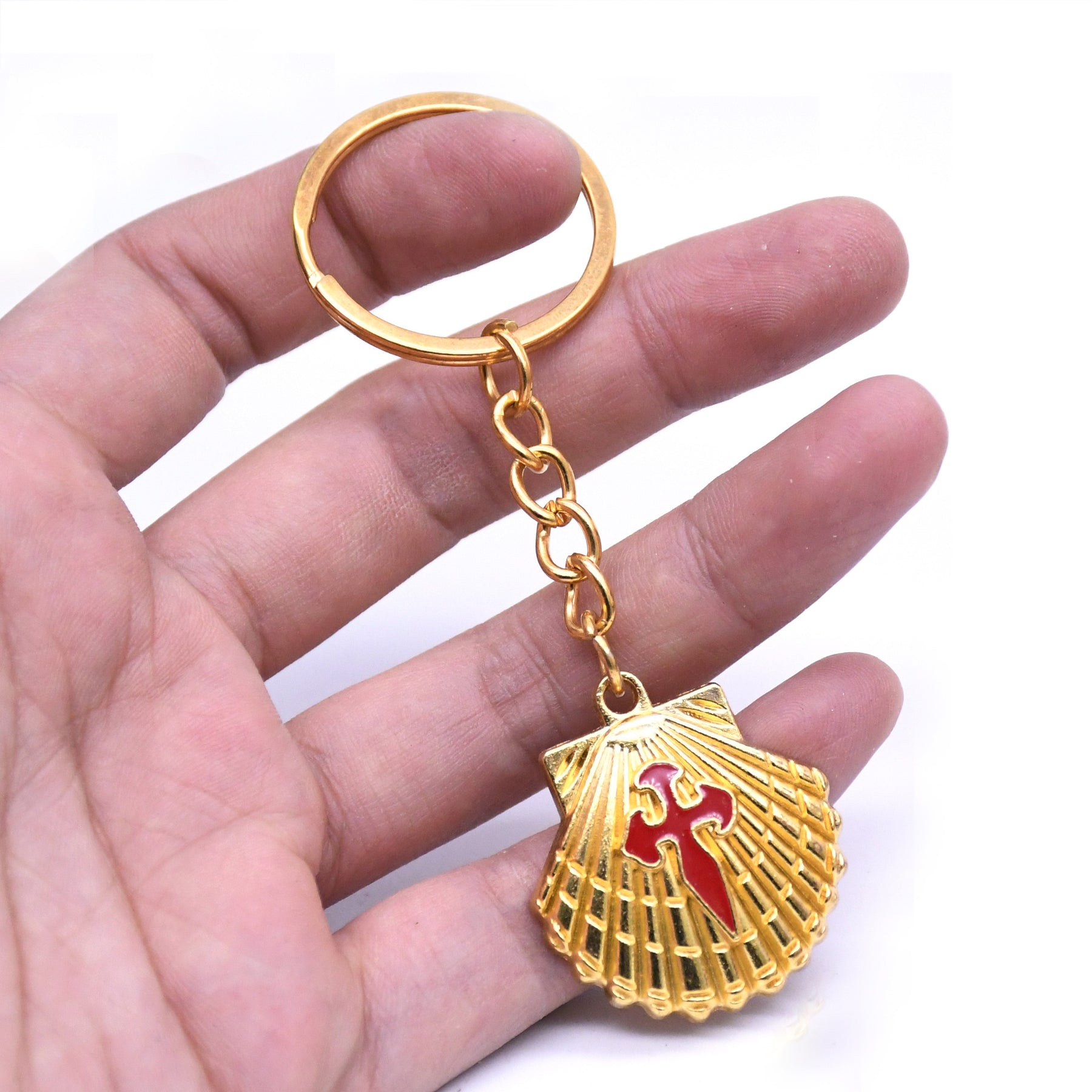 St. Thomas of Acon Keychain - Gold Cross Shell Cross Pendant - Bricks Masons