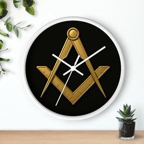 Master Mason Blue Lodge Clock - Classic Square & Compass on Wood Frame - Bricks Masons