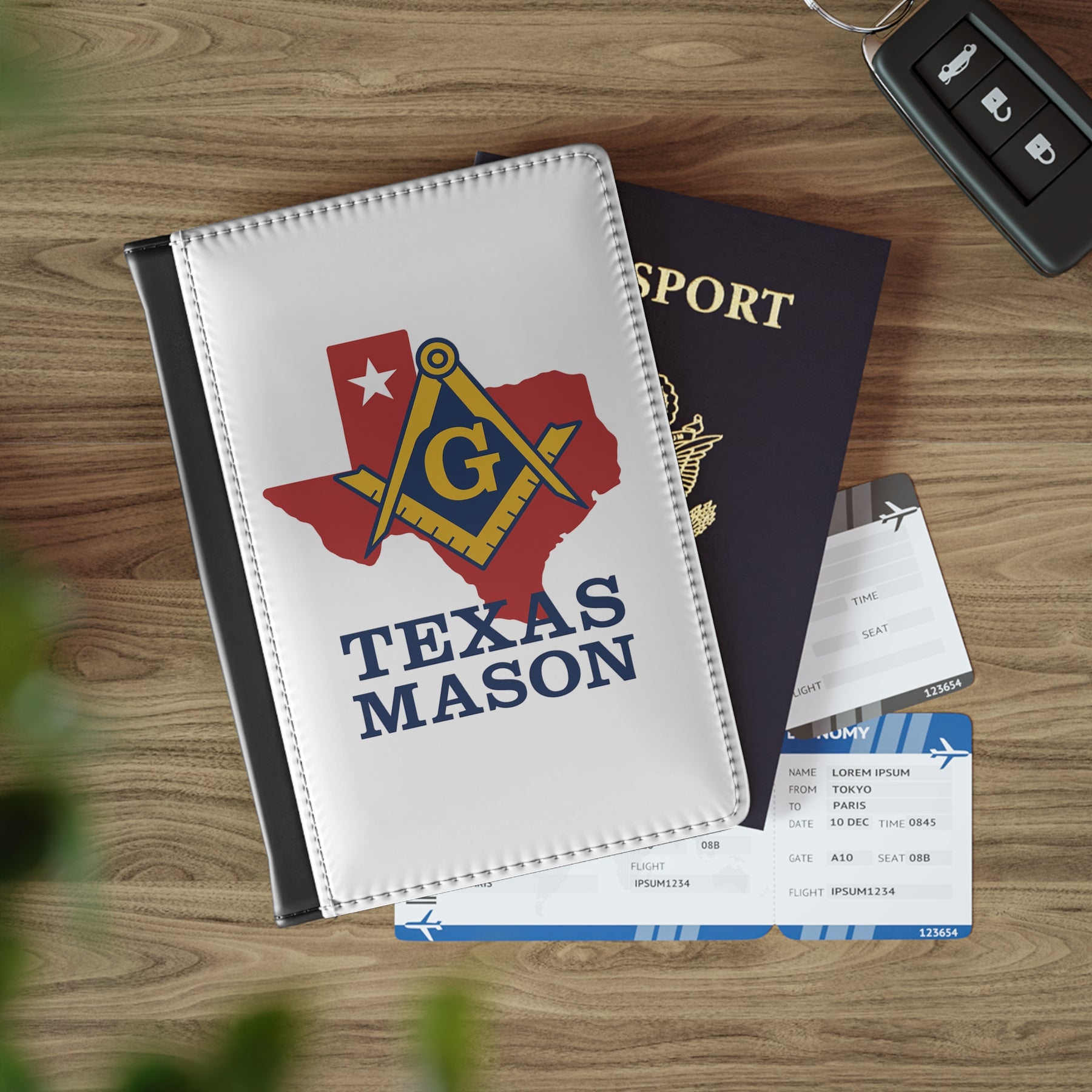 Master Mason Blue Lodge Passport Cover - White Texas Mason PU Leather - Bricks Masons