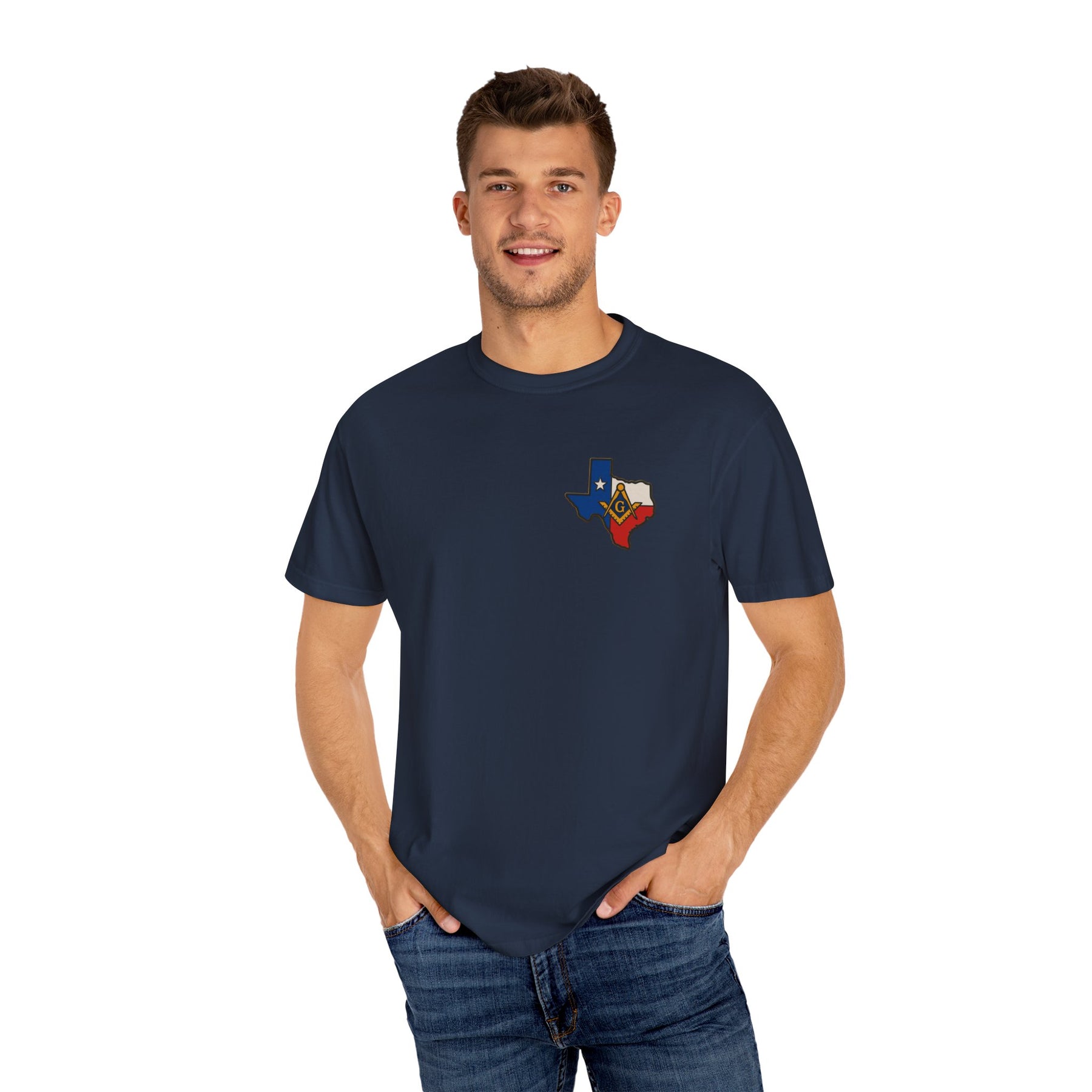 Master Mason Blue Lodge T-Shirt - Garment-Dyed Texas Mason - Bricks Masons