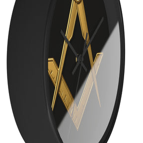 Master Mason Blue Lodge Clock - Classic Square & Compass on Wood Frame - Bricks Masons