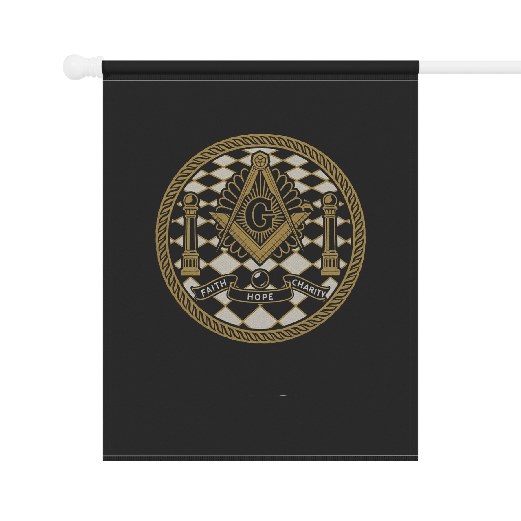 Master Mason Blue Lodge Yard Flag - Faith Hope Charity Printed Poly Poplin - Bricks Masons